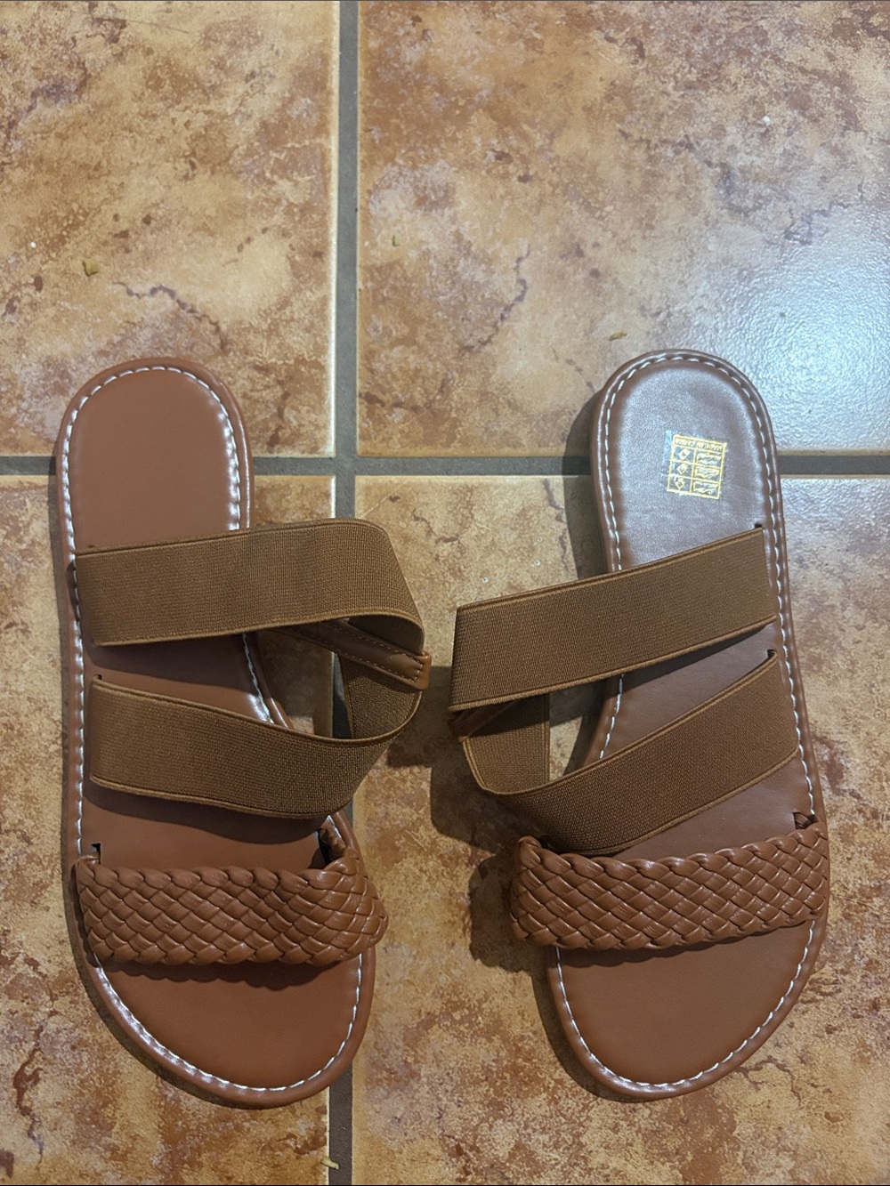 Brown Women’s Braided Slide Sandals with Elastic Straps